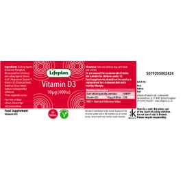 Lifeplan Vitamin D3 400 IU x 60 Tablets. Helps Normal Bone & Muscle Function