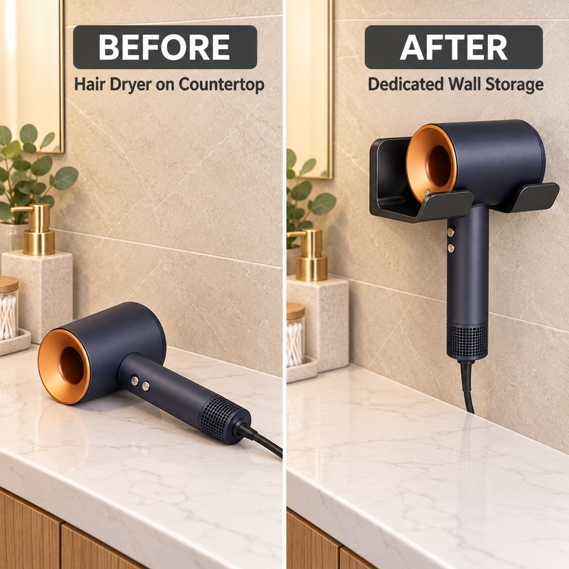 Wall Mounted Hair Dryer Holder for Bathroom – Space-Saving Organizer