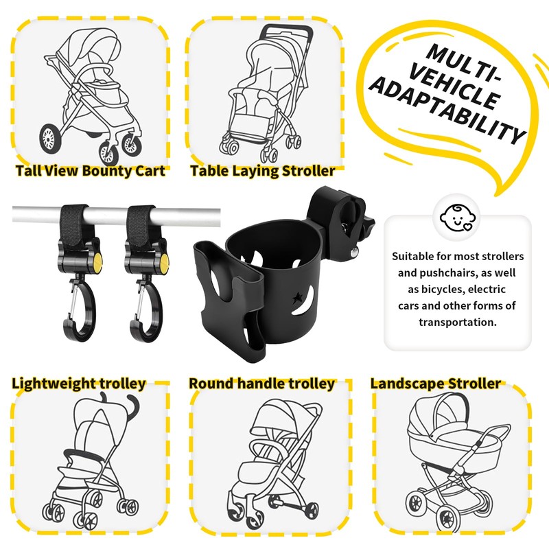 Drinks Holder Pushchair Cup Holder 2-in-1 Adjustable Bottle Holder with
