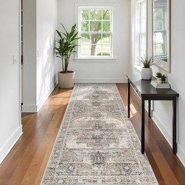 RUUGME Washable Runner Rug 3x10 - Vintage Hallway Carpet Runner for Living Room Kitchen Stain Resistant Rugs Tribal Carpets with Non Slip Backing Floor Decoration Mat for Bedroom Bathroom 3x10 Beige