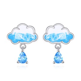ONEFINITY Rain Cloud Earrings 925 Sterling Silver Rain Clouds Stud Earrings Cloud Jewellery for Women, Silver, Cubic Zirconia