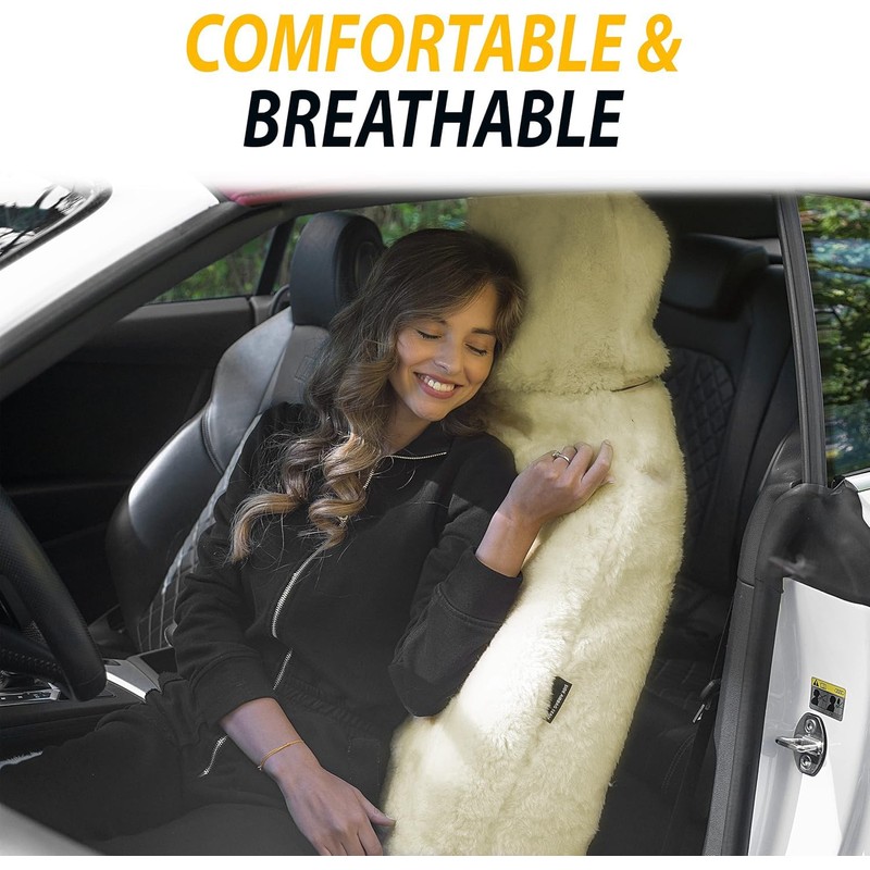 ZONETECH Sheepskin Seat Covers Fuzzy Car Seat Covers Tan Australian