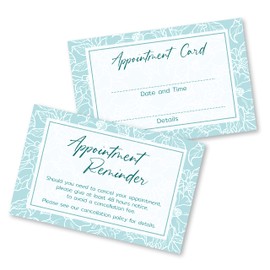 50 x Appointment Cards - Teal Floral Design - Client Reminder for Salon, Beauty, Hair, Massage, Lashes, Nails