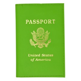 Genuine Leather USA Gold Logo Passport Cover Holder for Travel (Lime Green)