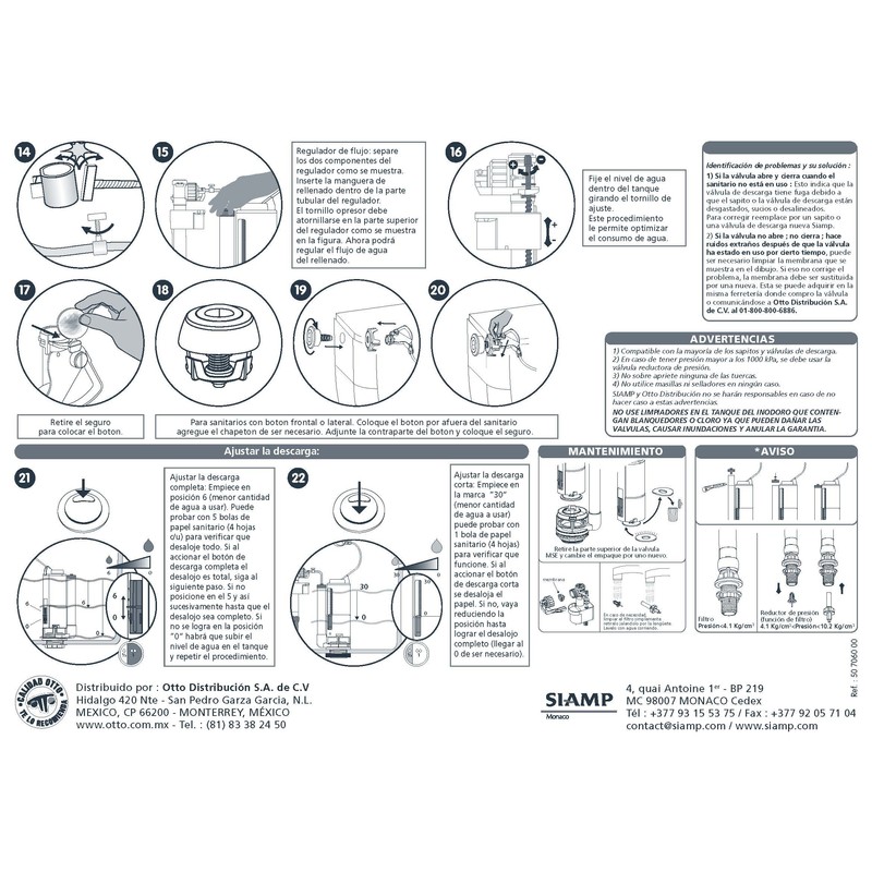 HERRAJE COMPLETO CON DESCARGA DUAL PARA SANITARIO (Dual Flush) MARCA