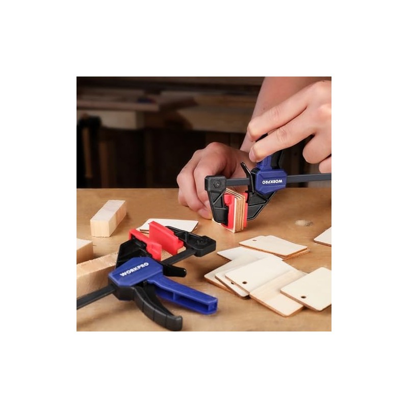 WORKPRO 6" Mini Bar Clamps for Woodworking, One-Handed Clamp/Spreader, Light-Duty