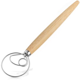 Danish Whisk, 13 Inch Premium Stainless Steel Bread Mixer Whisk, Wooden Handle Tool for Kitchen, High-Quality Stirring Rod for Bread Dough, Pastry or Pizza Dough