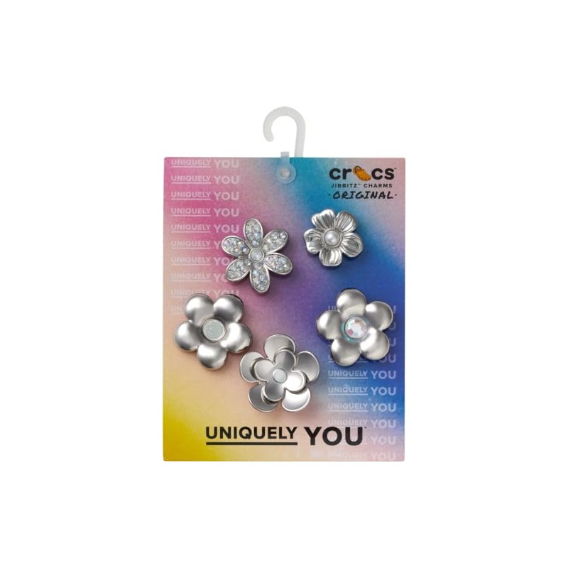 Crocs Jibbitz Elevated Metal and Jewel Shoe Charms, Monochrome Silver