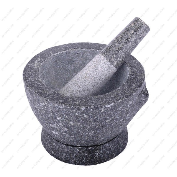 M.V. Trading Kruk Thai Stone Mortar and Pestle, 2+ Cup Capacity, 7 inch, Natural Granite Color