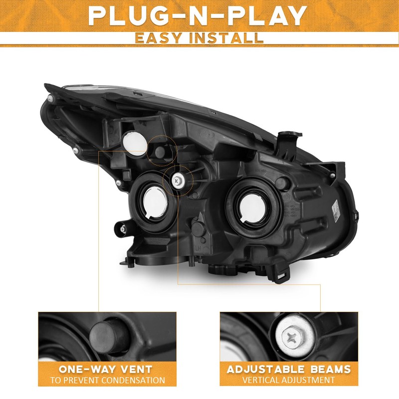WEELMOTO headlight for 2008-2013 Nissan Rogue /2014-2015 Select,Black Housing Amber