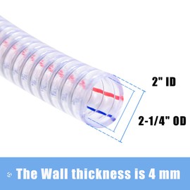QuQuyi 2 Inch ID x 2-1/4 Inch OD Heavy-Duty Steel Wire Suction PVC Flexible Tubing High Pressure UV Chemical Resistant Thick Vinyl Hose Tube, 1.3 FT