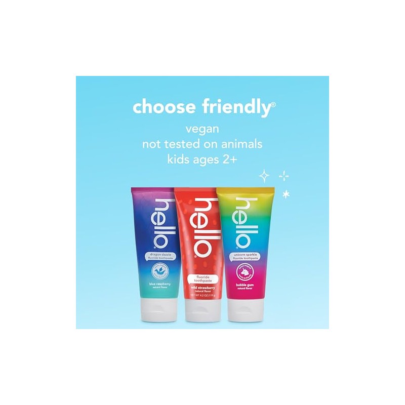 Hello Kids Fluoride Variety Pack, Includes a Strawberry, Unicorn Bubble