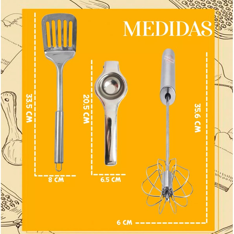 J.H. Company Set Exprimidor Espatula Batidor Acero Utensilio Para Cocina