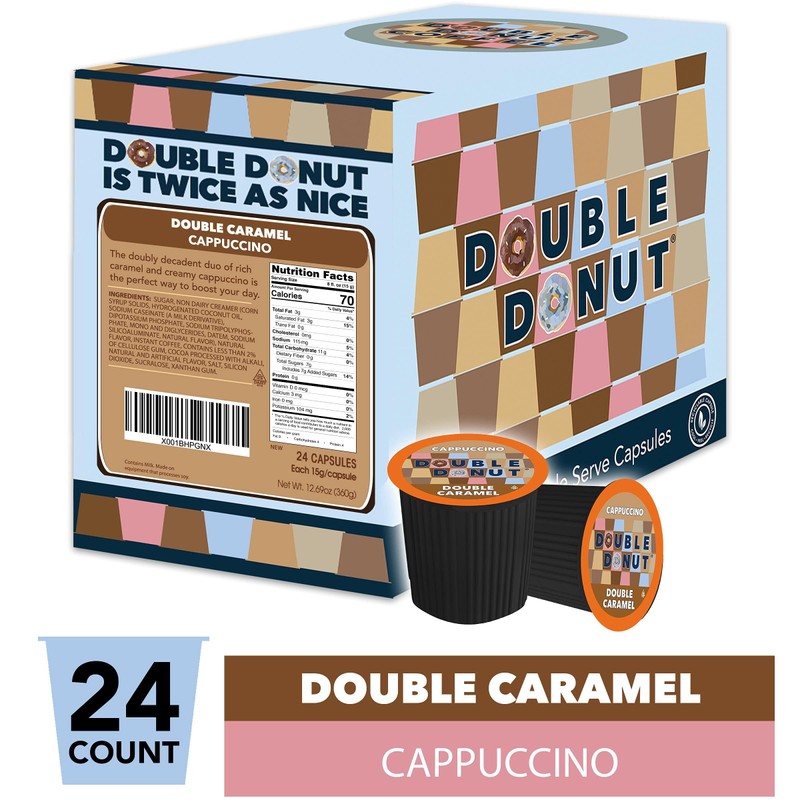 Double Donut Coffee Cappuccino Pods, Caramel Cappuccino, Single Serve for