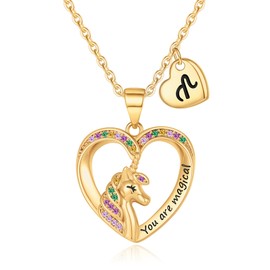BRIJEWLIC Unicorn Gifts for Girls Necklaces, Gold Heart Initial Necklaces for Girls Toddler Necklace Unicorn Necklace for Girls Kids Necklace Letter N Initial Necklaces for Teen Girls Unicorn Jewelry