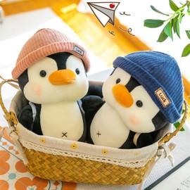 BSVOME 9 inches Penguin Stuffed Animals Soft Plush Cute Travel with Hat Backpack Doll for Boys Girls
