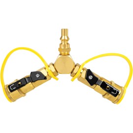 GASPRO 1/4" RV Propane Quick Connect Y Splitter Adapter with Shutoff Valve for RV, Camping Stoves, BBQ Grills, Gas Burners and More, 2 Way 1/4" Propane Rv Hose Splitter