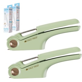 Garlic Press,Garlic Press with Built-In Cleaner,Garlic MincerCrusher & Peeler for Garlic Mince and Garlic Slice(One,White/Green,Stainless Steel+Plastic)