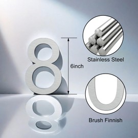 Self Adhesive House Numbers - 6 Inch Stainless Steel Door Numbers for Outside - Big Modern House Number,Garden Door Address Mailbox Number for House - Visibility Signage Silver(1)