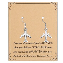 FUSTMW Airplane Earrings Aircraft Pendant Flight Attendant Jewelry Pilot Gifts for Aviation Traveler Airline Worker Gift (Silver)