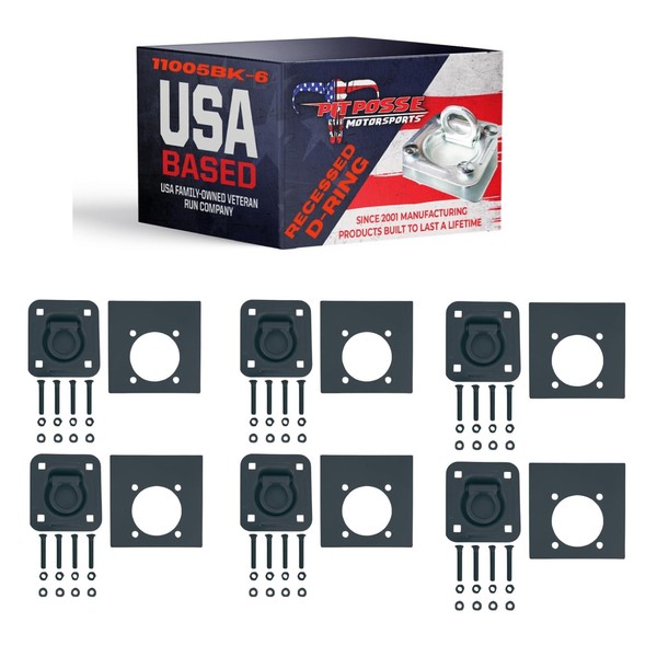 Pit Posse 11005BK-6 Cargo Trailer Recessed Pan D Ring Floor