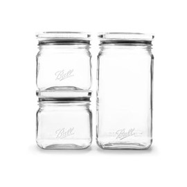 Ball 3 Jar Set, Stack & Store Jars with Airtight Stackable Lid, (2) 4 Cup and (1) 9.9 Cup