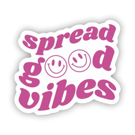 VulgrCo Spread Good Vibes Happy Smiley Face Writing Funny Sticker Vinyl Waterproof UV Resistant Decal for Phones Laptops Water Bottles Tumblers Boats Cars Trucks Windows Kayak 3" inch Bumper Stickers