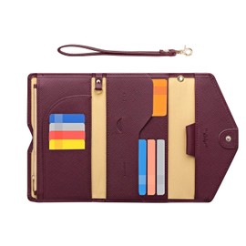 ZOPPEN Passport Holder Travel Wallet (Ver.5) for Women Rfid Blocking Multi-purpose Passport Cover Document Organizer Strap, Wine Red