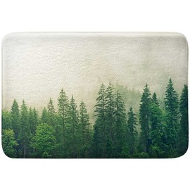 JAWO Forest Bathroom Rugs, Nature Bathroom Rugs with Misty Green Fog Magic Woodland Pine Tree Bathroom Accessories Shower Mat Kitchen Rug Non Slip Soft for Toilet Tub RV (17" X29'')