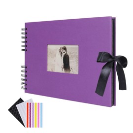 RECUTMS Photo Albums Scrapbook 80 Black Pages Scrapbooking Craft Paper Scrap Book Memories For DIY Wedding Birthday Adventure Book Anniversary Family Guest Book Gifts Present (Purple）