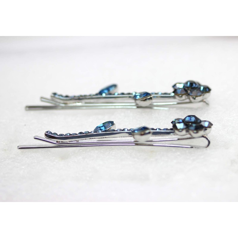 Faship Gorgeous A Pair Of Navy Blue Rhinestone Crystal Floral