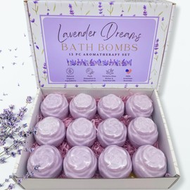 EvolutionUSA Lavender Dreams Bath Bombs for Women, 12 Organic Flower Bath Bombs, Soft Lavender Bath Bombs, Womens Bath Bombs Gift, Lush Bath Bombs for Girls, Relaxing Bathbombs, Bath Balls