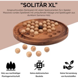 Solitaire Extra Large Round with Balls – 26 cm Diameter Solitaire Intelligence Toy Puzzle Game – Puzzle Made of Samena Wood
