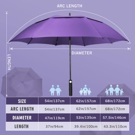 ZOMAKE Large Golf Umbrella 68 Inch - Double Canopy Vented Golf Umbrellas for Rain Windproof Automatic Open Golf Push Cart Umbrella Oversize Stick Umbrellas for Men Women(Purple)