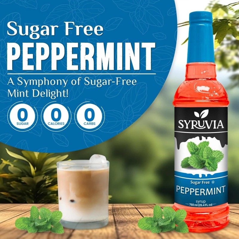 Syruvia Sugar Free Peppermint Syrup 25.4 fl oz, for Coffee,
