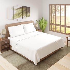 Purity Home 100% Cotton Full Size Bed Sheets, Organic Cotton White Full Size Sheet Sets, Cool & Crisp Percale Sheets, Lightweight & Breathable, Deep Pockets White Cotton Sheets Full