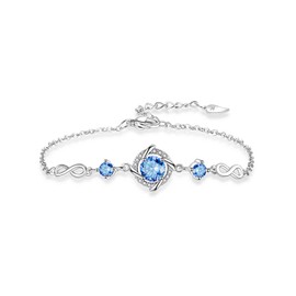 CERSLIMO Silver Bracelets for Women - 14k White Gold Bracelets, Round Cubic Zirconia Link Charm Bracelets for Girls Ladies with Dainty Blue Crystal | Jewellery Set Wedding Gifts Birthday Christmas