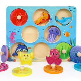 LZDMY Baby Wooden Montessori Ocean Puzzles Toys for Boys Girls 1 2 3 Year Old, Toddlers Sensory Toys Motor Skill Toy Sorting Game, Baby 1st Birthday Gift