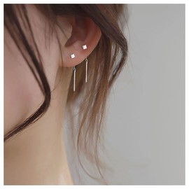 Inilbran Boho Tassel Chain Threader Earrings Silver Bar Tassel Drop Earrings Vintage Tassel Chain Earrings Minimalist Linear Chain Dangle Earrings Jewelry for Women and Girls