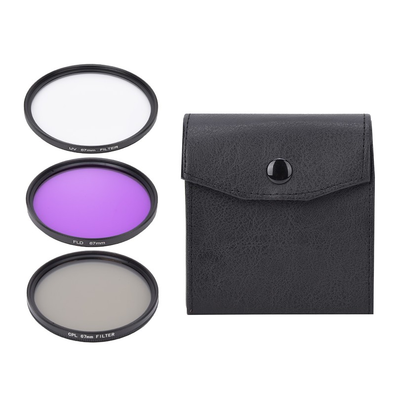 3 pcs 67mm UV CPL FLD Camera Filters Kit for