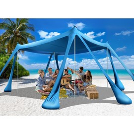 Ahititi Beach Tent Sun Shelter Beach Canopy Tent Sun Shade Pop Up 10x10 UPF50+ with 8 Sandbags-2 Sand Shovel-Portable 4 Aluminum Poles-Ground Pegs-Easy Setup for Outdoor Family Camping Fishing Picnic