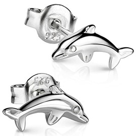 MATERIA by Matthias Wagner SO-488 Children's Dolphin Stud Earrings 925 Silver Dolphin Jewellery Girls, Silver