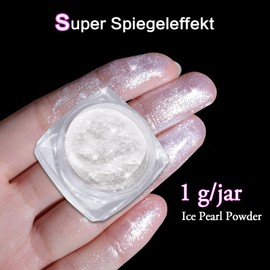 BISHENGYF Pearl Chrome Nail Powder:【Super Transparent】White Pearl Chrome Nail Powder Ice Shimmer Jewelry Transparent Aurora Glazed Donut Chrome Nail Powder for Nails Art DIY