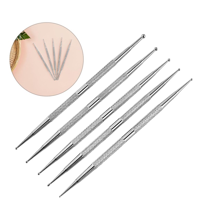 FOMIYES 5pcs Nail Dotting Pen - Stainless Steel Dual-ended Nail