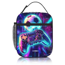 Video Game Lunch Bag for Boys Girls Insulated Game Lunch Box for Kids Teen Adult Reusable Kids Lunch Bag for School Work Office Travel Picnic Hiking Waterproof Leakproof Portable Fits Most Bento Boxes