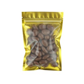 Resealable Gold with Window Plastic Flat Reusable Zipper Smell Proof Coffee Beans Food Storage Heat Sealable Packaging Bags for Small Business, Home Use, Bulk (100, 2.95 inch x 5.12 inch)