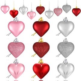 SKYLETY Valentine's Day Heart Ornaments, 3 Heart Baubles Heart Shaped Christmas Tree Baubles Heart Hanging Decorations for Valentine's Day Wedding Anniversary, 2 Sizes (Multi-Color, 30)