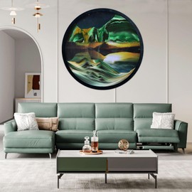 Heuanpte 17.3" Moving Sand Art, 3D Sand Wall Art Sand Art Wall Mounted Rotate Sculpture, 360° Rotate Sand Art Kits Glass Crafts Solid Wood Frame for Relaxing Mood Living Room Decoration,D