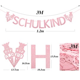 MEJOSER Schulkind Banner Garland School Introduction Garland First Day of School Decoration for Boys and Girls School Party Hanging Decoration (Glitter Pink)