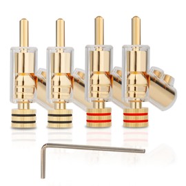YuanYong Audiophile Banana Plugs 24k Gold-Plated Double Screw Lock for Speaker Cable 8AWG-15AWG, Wall Plates, Home Cinema, Video Receptions with 8 Connectors / 1 L-shaped Hex Key (Pack of 4)